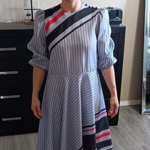 Vintage Encore Dress Gray Grey Black Red Striped New Wave 1980s 1990s 80s 90s M